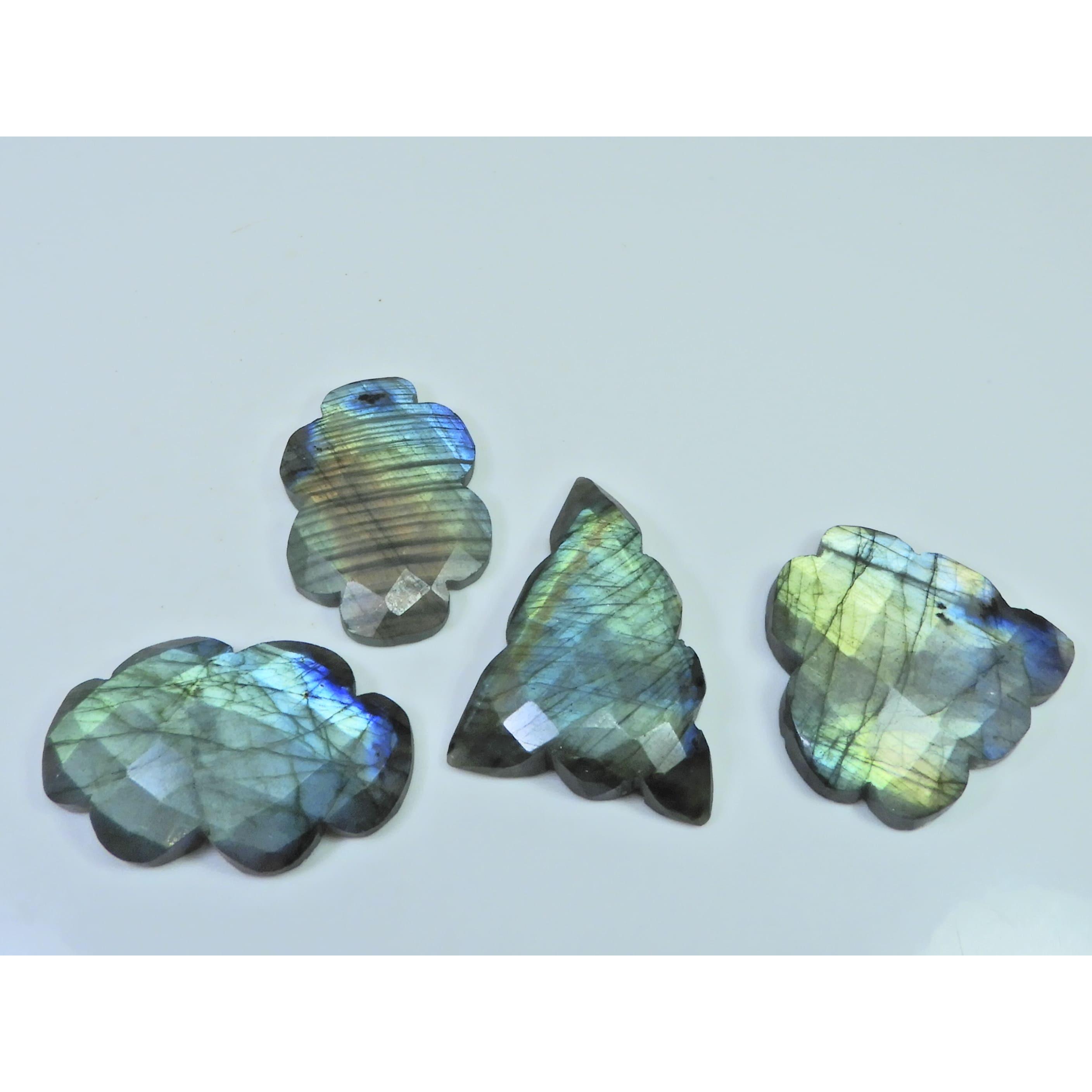 

Natural Labradorite Checker Flat Back Cloud Shape Loose Gemstone 04Pcs Lot C-2066