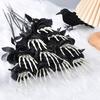 5Pcs Skeleton Hand Simulation Flower Artificial Roses Halloween Horror Decoration Black Fake Flowers Gothic Artificial Flowers