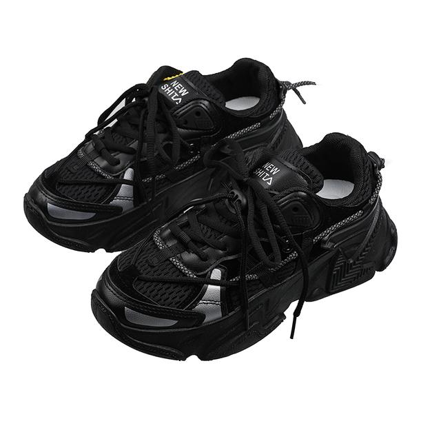 

Кроссовки женские на толстой платформе со светоотражающими вставками, повседневная обувь высокого качества, женская дышащая модная универсальная обувь для пар, большие размеры 39 чёрный