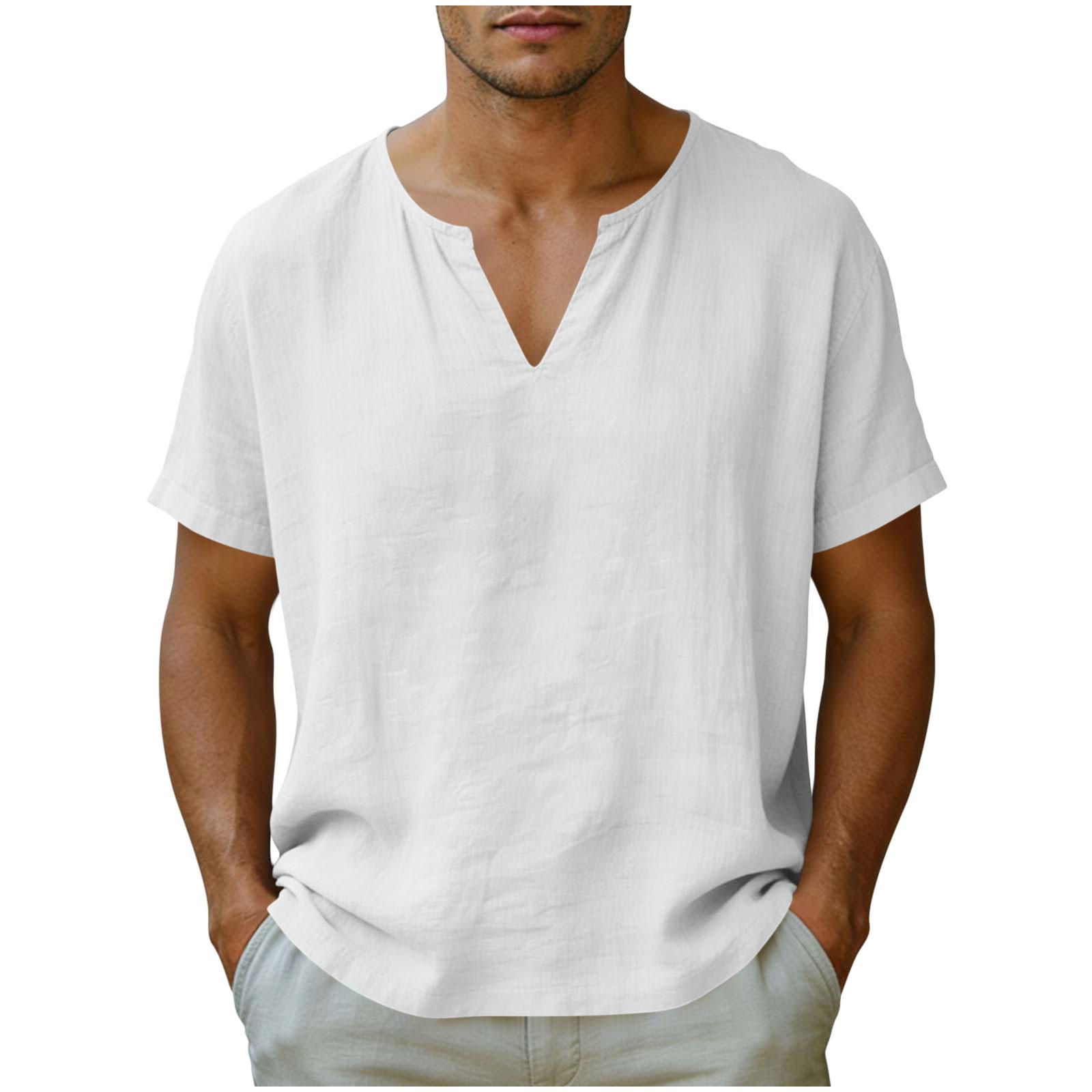 

Men s Casual And Fashionable Loose V-neck Short Sleeved Top XL білий