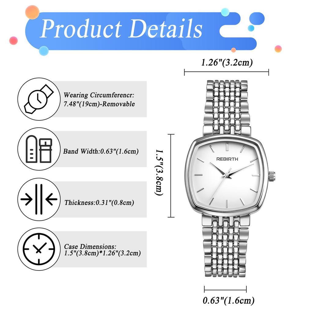 Women's Watch Square Stainless Steel Band Waterproof Cute Fashion Analog Display Adjustable Length Quartz Watch Fashion Accessory - Birthday