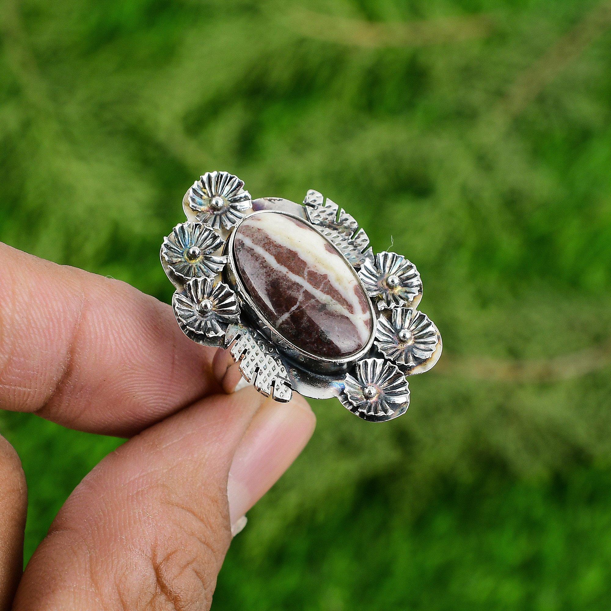 

Натуральный кокосовый яшмовый кольцо-солитер в форме цветка, регулируемое, серебро 925 пробы для девочек Adjustable