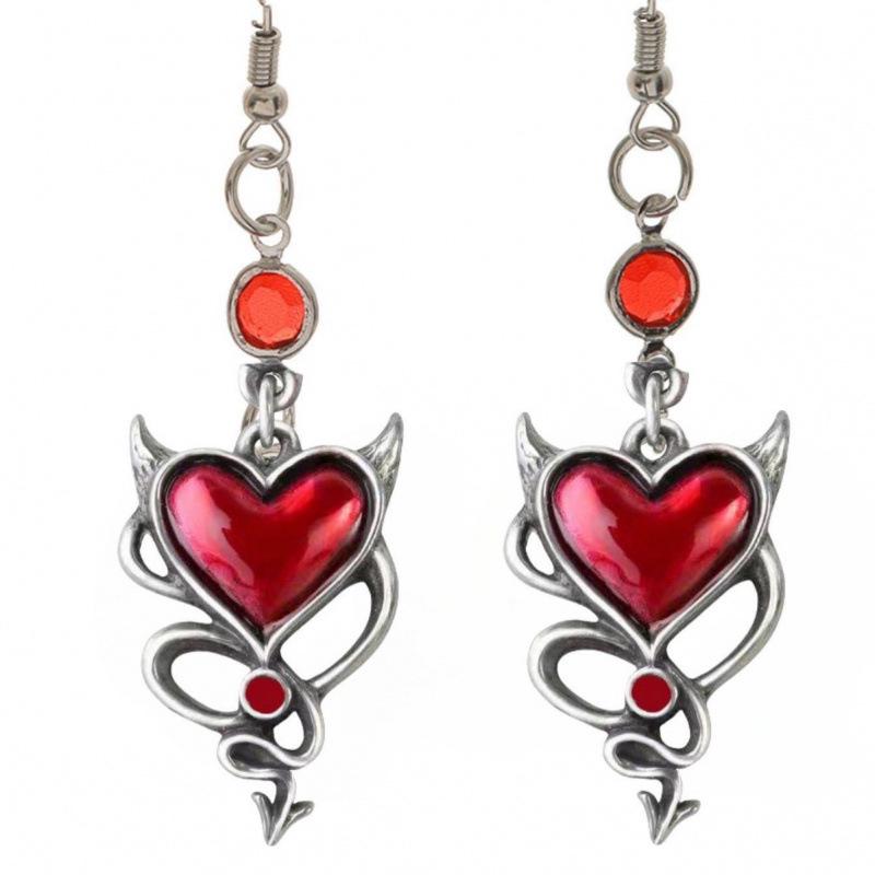Gothic Punk Demon Heart Earrings - Retro Y2K Design