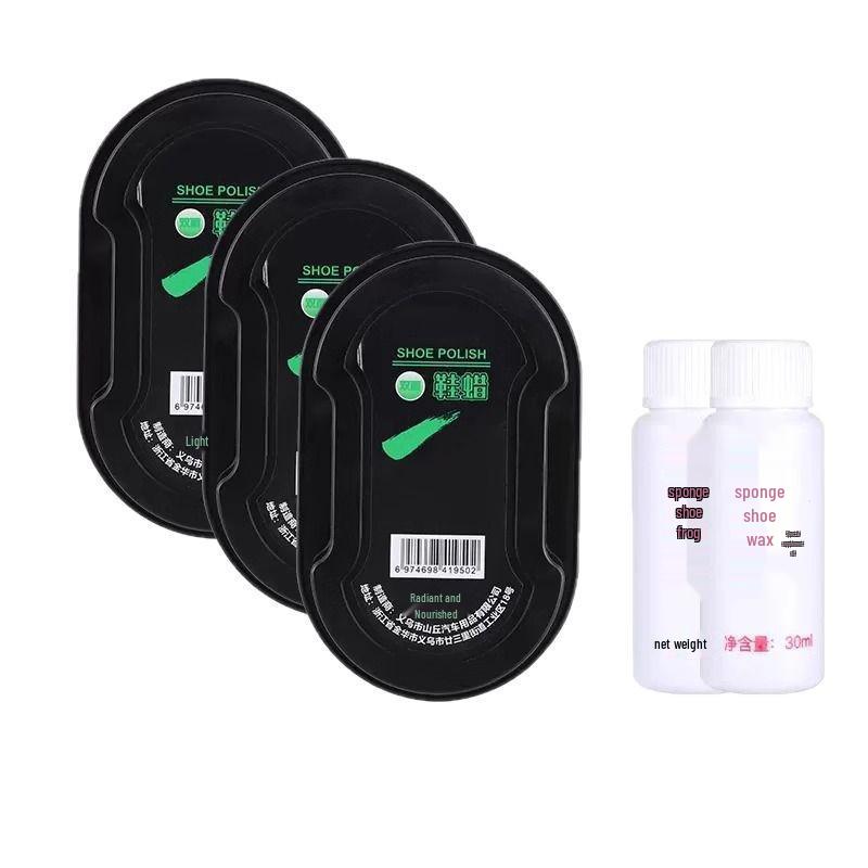 Shoe Care Kit: Polish, Brush, Sponge & Wax for Leather - Colorless, Brown, Black