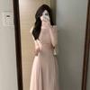 Beautiful and unique waist temperament long dress French gentle wind pink small flying sleeve dress summer beautiful small skirt