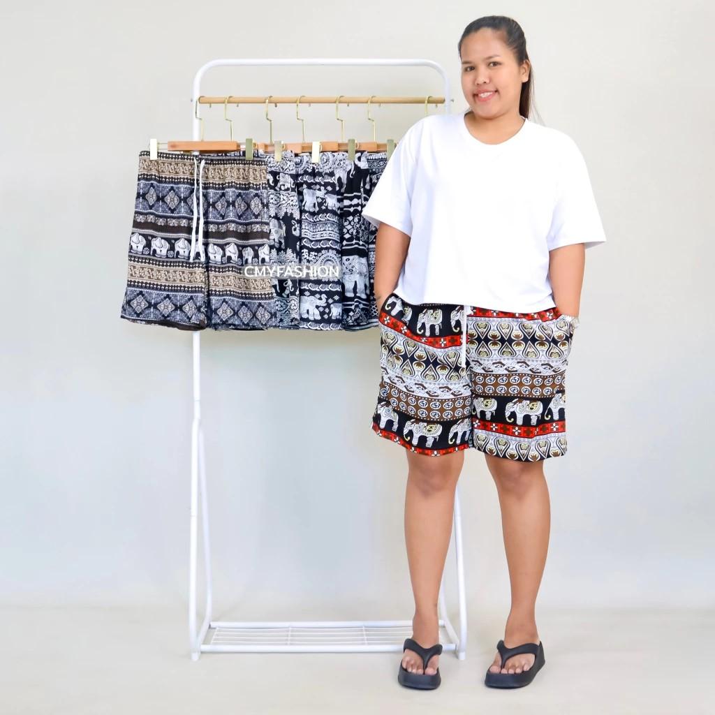 Elephant Wide Legs Shorts Pants Plus Size Adjustable Elastic Waistband Strap Women Men Unisex Print Thailand Casual Beach Bohemian Retro Vintage