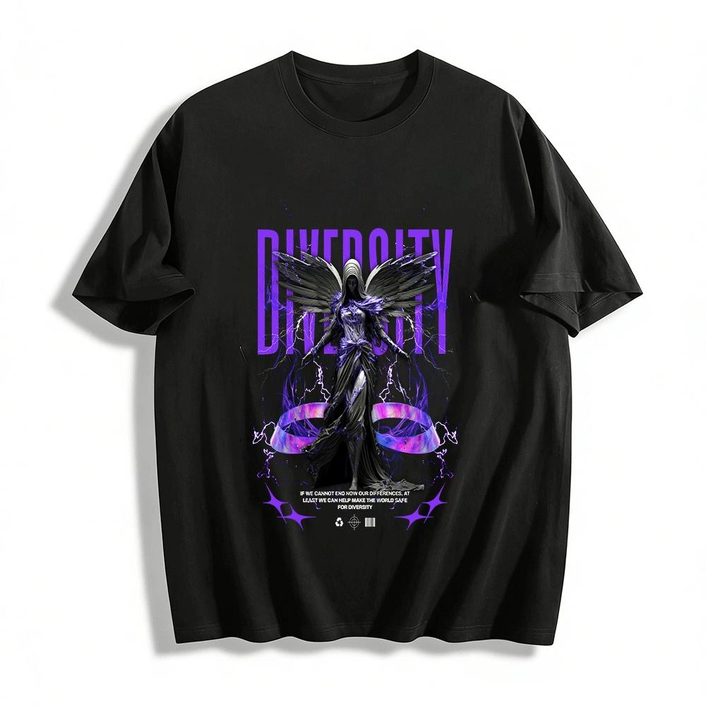 

Dark Angel Purple Lightning DIVERSITY Graphic Casual Top Pure cotton T-shirt 6XL