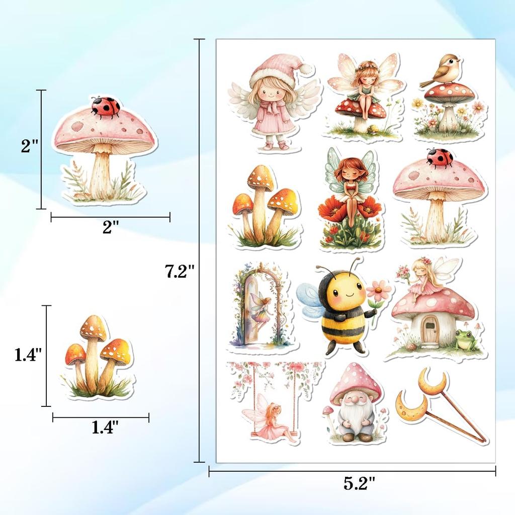 100PCS Fairy Stickers – Cute Fairycore Cottagecore Vinyl Sticker for Journals, Laptop, Water Bottles, DIY Crafts, Birthday Parties, and Daily