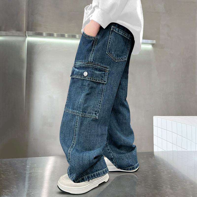 Boys Children Straight Wide Leg Denim Long Pants For Big Kids Spring Autumn