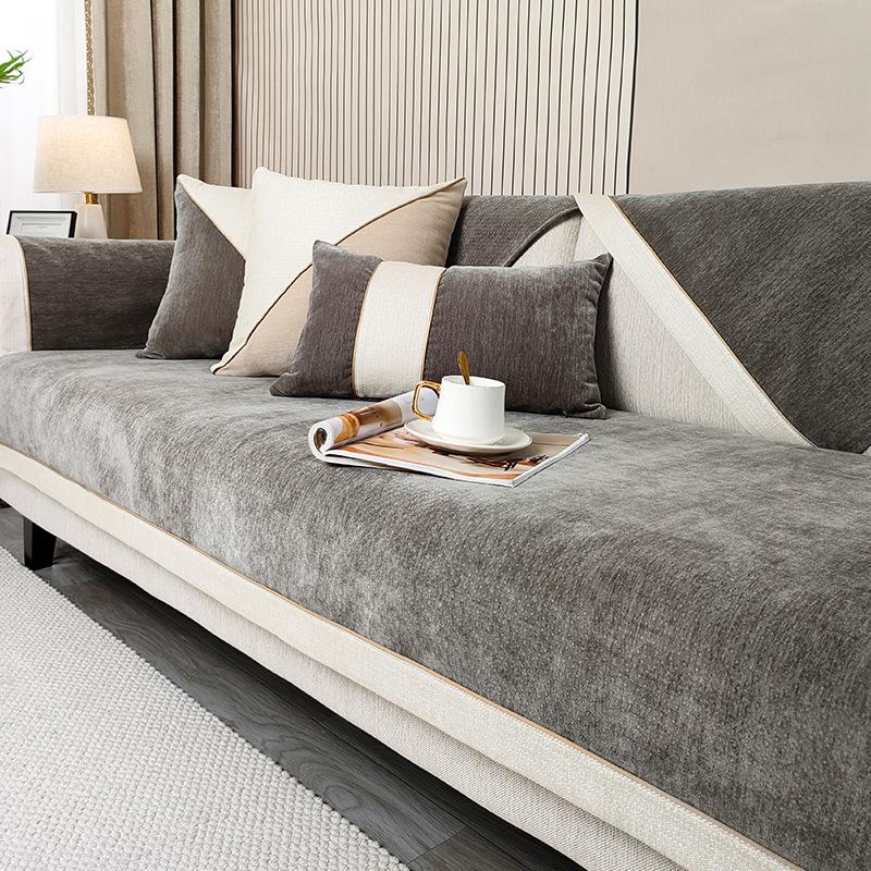 Modern Minimalist Sofa Cover Solid Color Sofa Mat Universal Living Room for Seasons Sofa Cover Chenille Anti-skid Cover Cloth