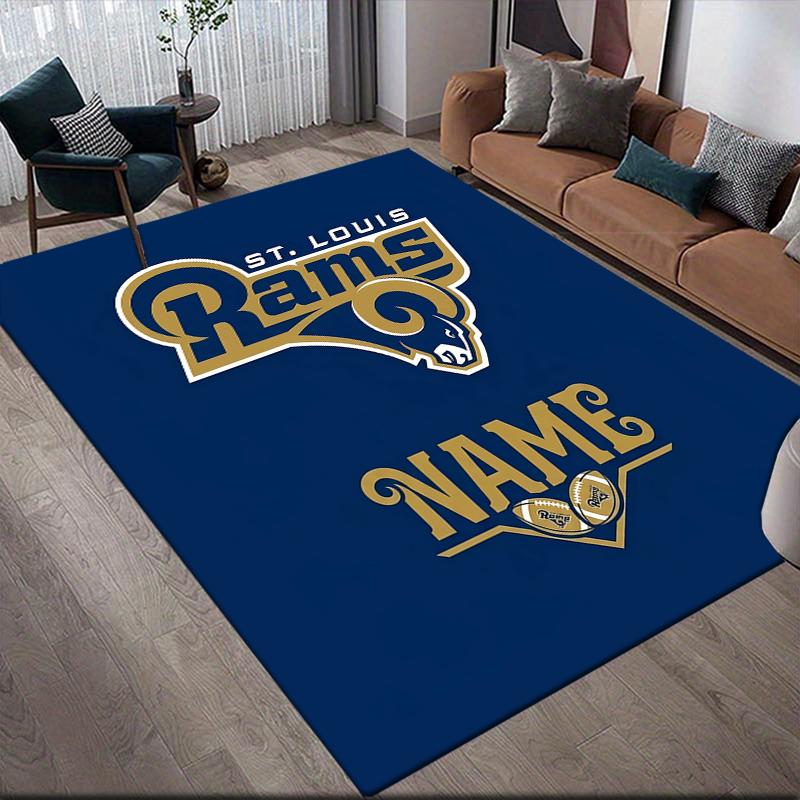 Custom Name,Los Angeles Rams Home Sofa Decoration for Living Room & Bedroom, Non‑Slip Play Flannel Floor Mat for Game Room