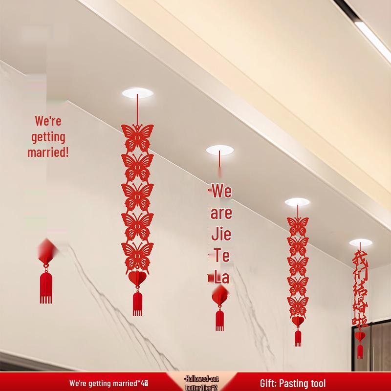 Wedding Ceiling Decoration: Double Happiness Pull Flower Ornament for Bedroom