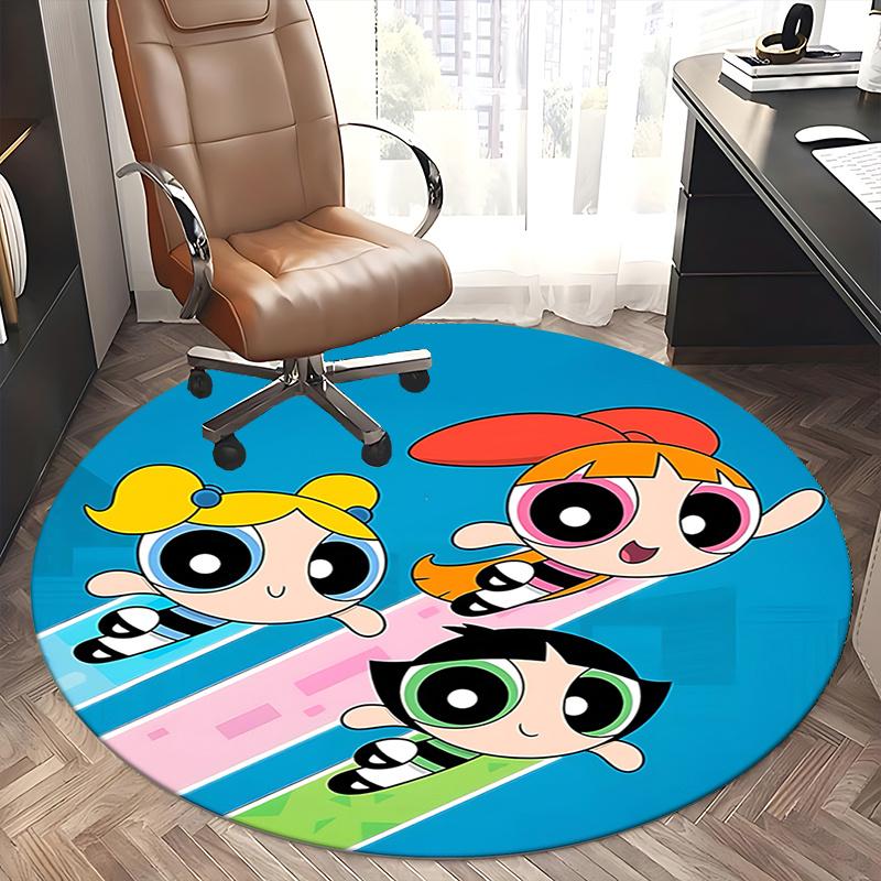 Powerpuff Girls Office Carpet Chair Mats for Desk, Non-Slip Floor Protector, Cute Cartoon Design, Suitable for Home Office Living Room Bedroom Kitchen