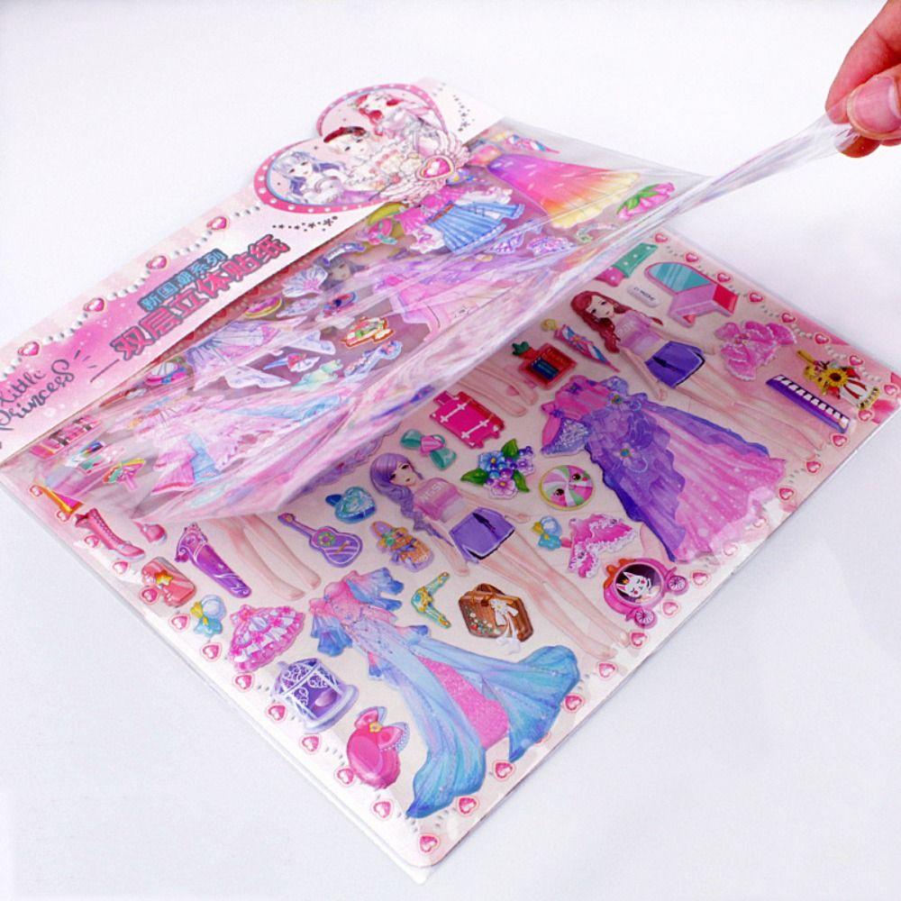 Girl Change Clothes Princess Dress Up Stickers Puffy Lace Skirt Princess Changing Xmas Gifts
