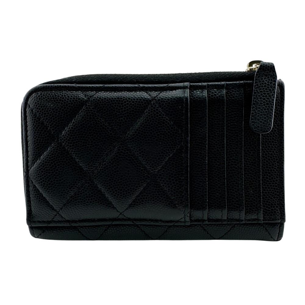 CHANEL Matelassé Caviar Skin leather Coin case black leather Used
