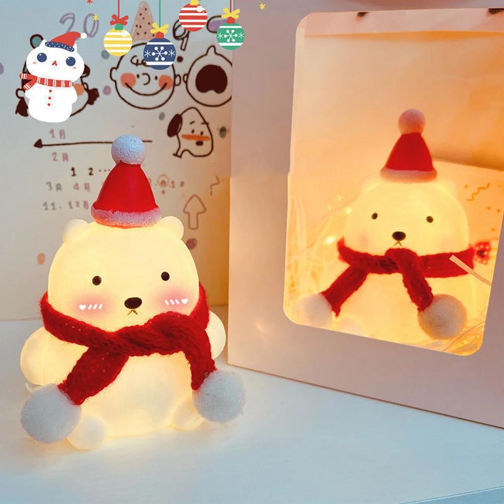 Snowman Silicone Night Light for Kids Christmas Gift Soft Touch Squishy LED Night Lamp Animal Nursery Night Lights