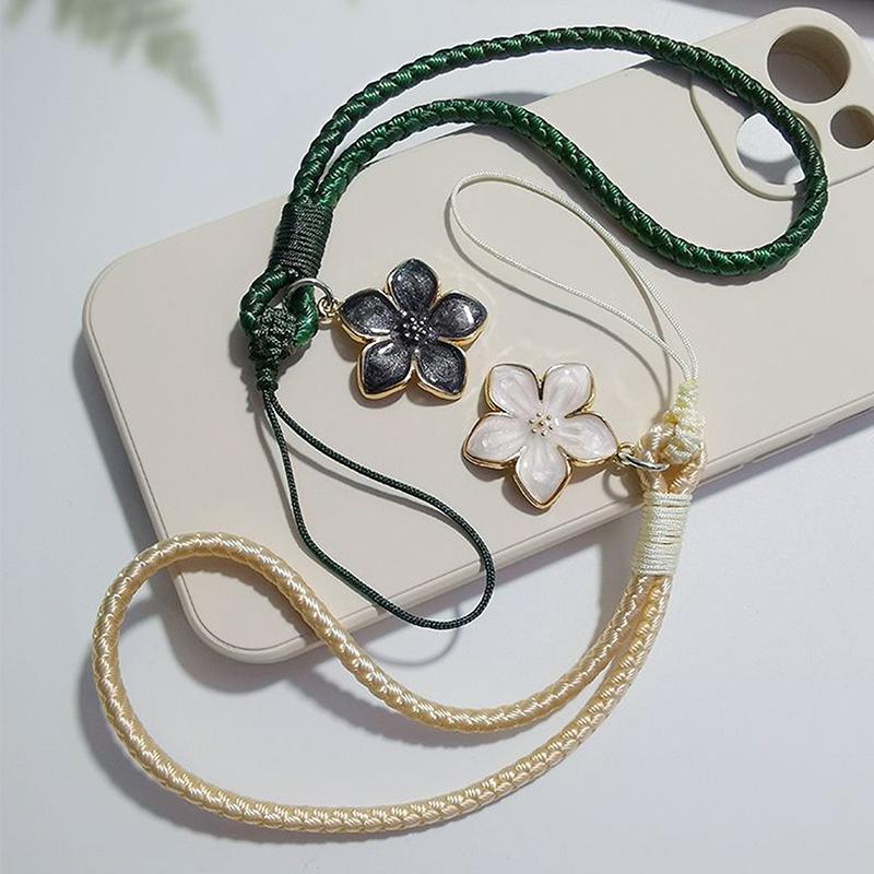 Vintage Artistic Phone Wrist Strap Charm Keychain Elegant Handwoven Flower Lanyard Anti-Drop Girl Woman Bracelet