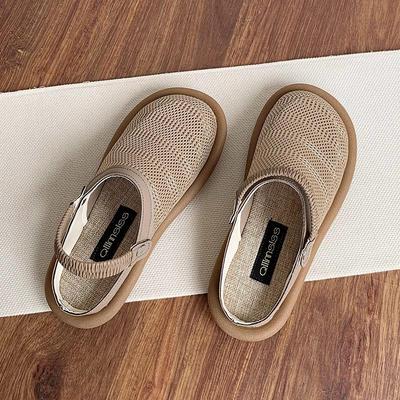 Women's Summer Closed-Toe Linen Sandals: Versatile Soft Sole Slip-On Mesh Half Slippers for Outdoors.