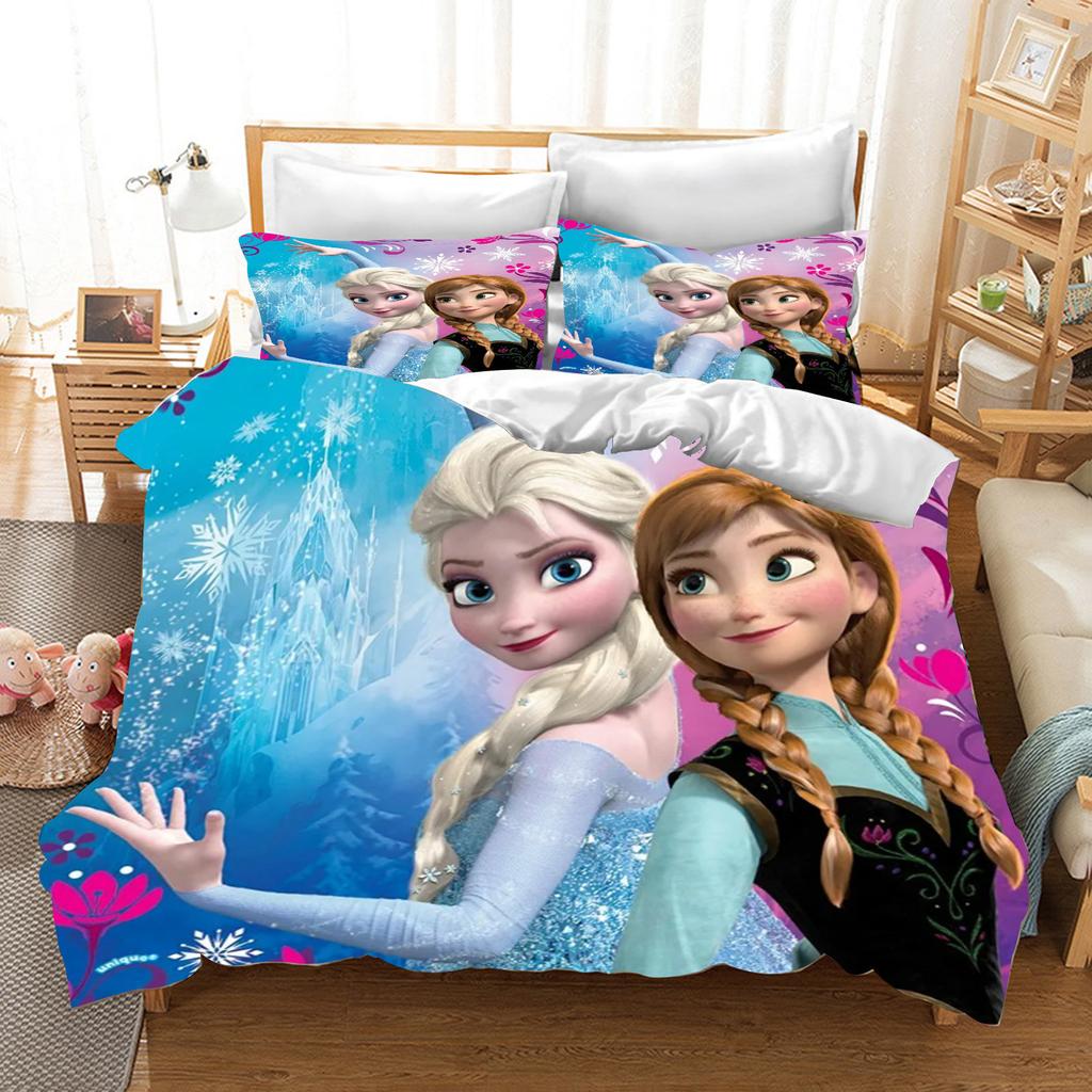 Children's Frozen Princess Bedding Set Elsa Bear Duvet Cover Queen with Pillowcase 3D Children's Bedding Set