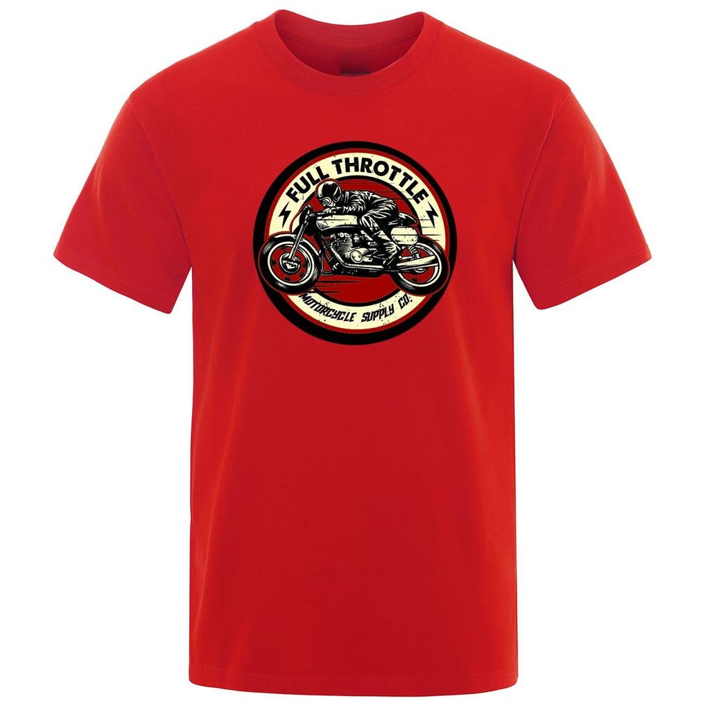Full Speed Coffee Shop Racing Rock Music Rider Printed Tshirt for Men Fashionable Short Sleeved Loose Cotton Top Tshirt