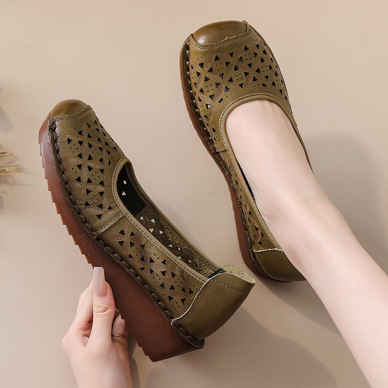 

Новые женские летние лоферы-клинья из натуральной кожи с вырезами, женские винтажные дышащие слипоны, женские роскошные полые мокасины 35 зелёный