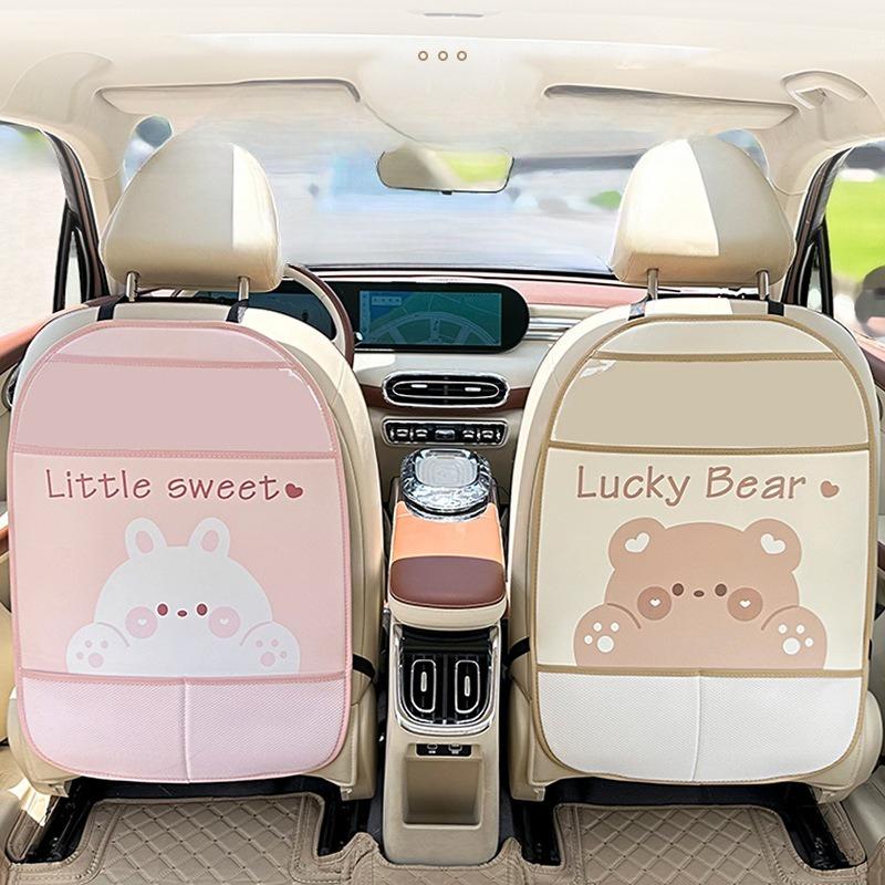 Car Ba Protection Pad with Storage Bag Rear Anti-Ki Mat Children Se Car Interior Accories Dir Proof pink, beige