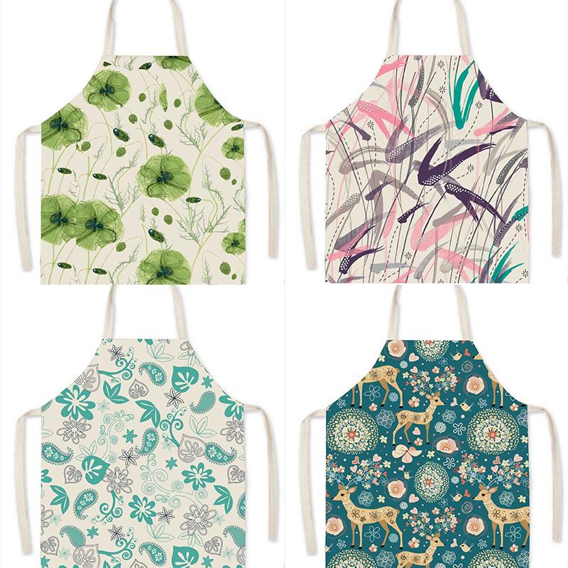 Fresh Pastoral Style Prints Supply Waterproof Pastoral Style Print Apron Kitchen Barbecue Apron