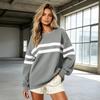 Women's Oversized Casual Patchwork Striped Pullover Hoodie for Fall Winter Daily Wear