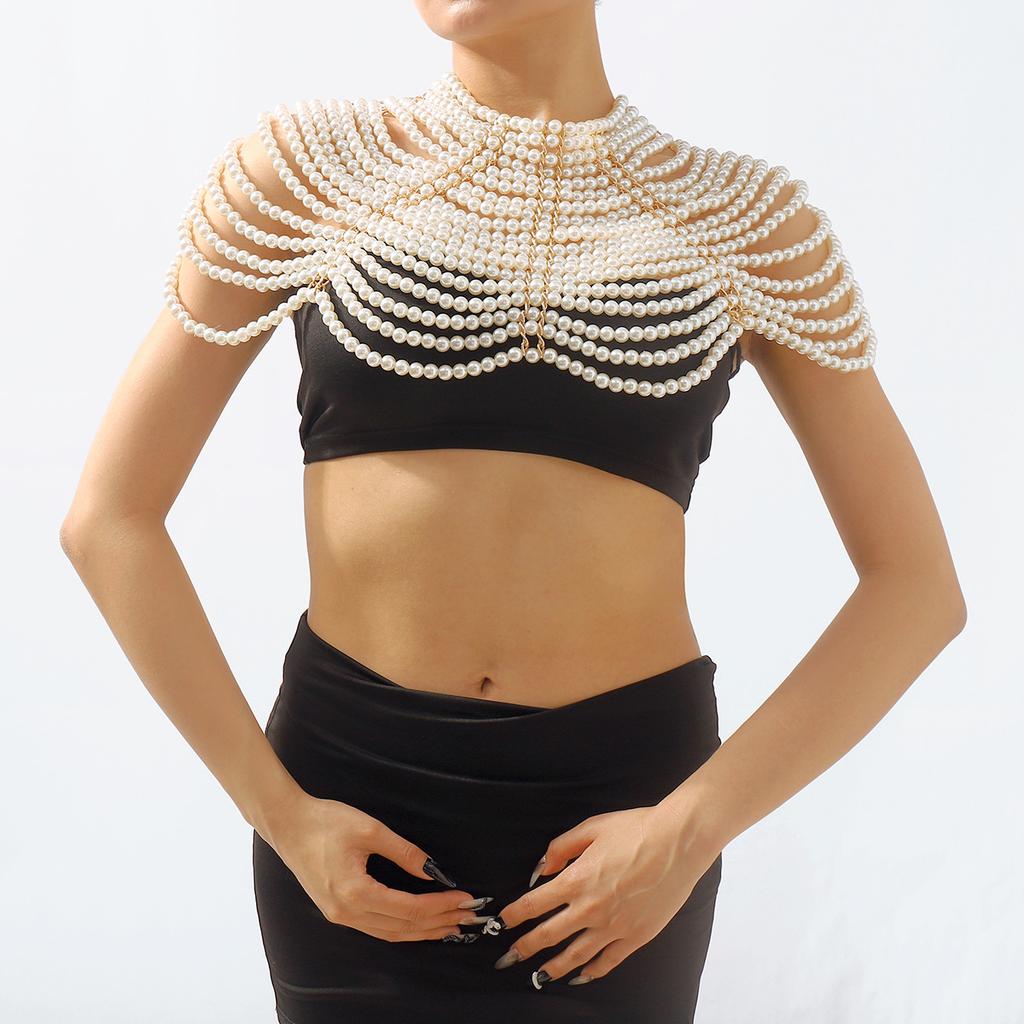 Heavy-duty Exaggerated Multi-layer Pearl Body Chain Fashion Retro Temperament Hollow Shawl Dress Accessories