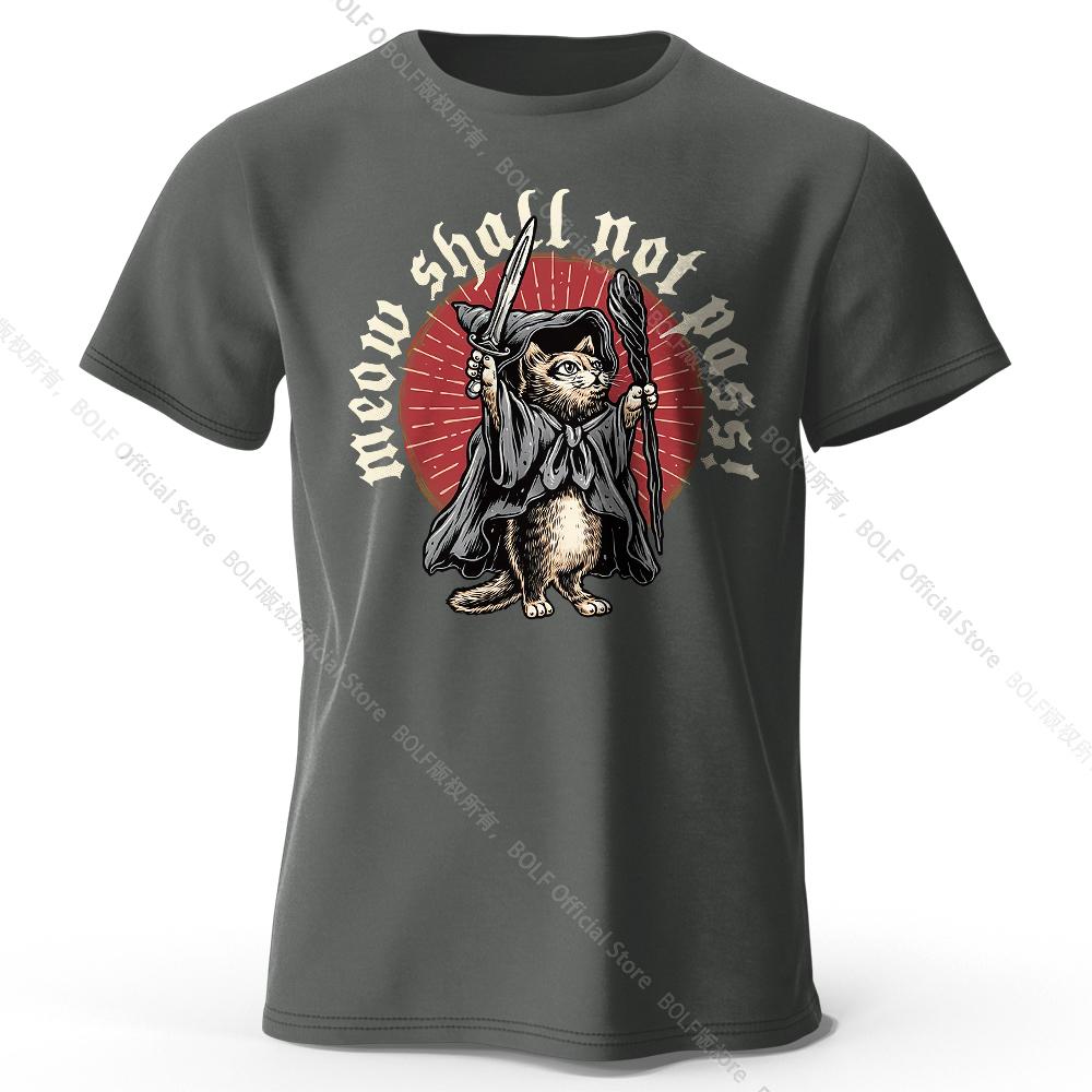 Men's Meow Shall Not Pass Printed T-Shirt 100% Cotton Oversized Cat Graphic Tees for Women Summer Tops Nerd Streetwear