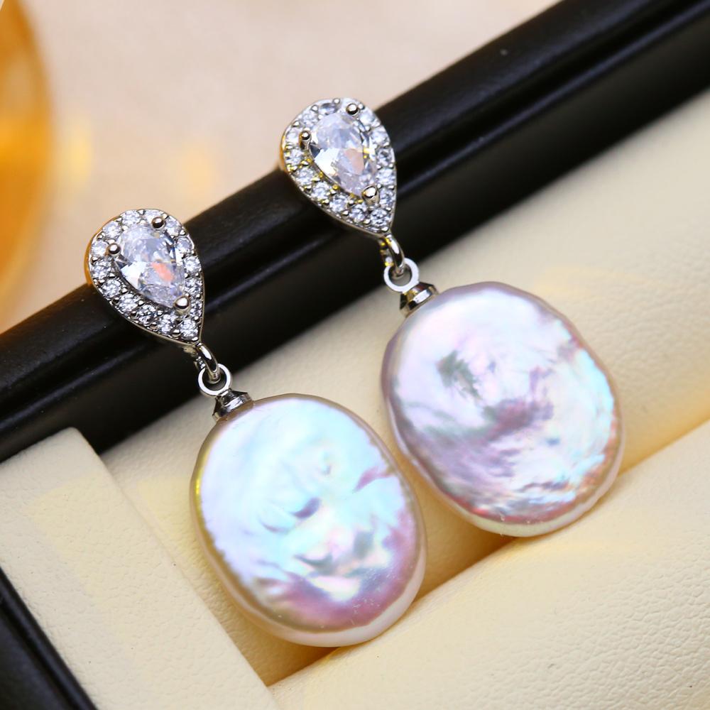 SENIKO Orecchini di perle barocche di grandi dimensioni d'acqua dolce naturale Orecchini pendenti di perle di zirconi cubici di moda per gioielli da donna