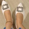 Fashion Daily Pointed Toe Sandals Women 2025 Summer Big Crystal Buckle Flat Heels Shoes Women Elegant White Driving Shoes
