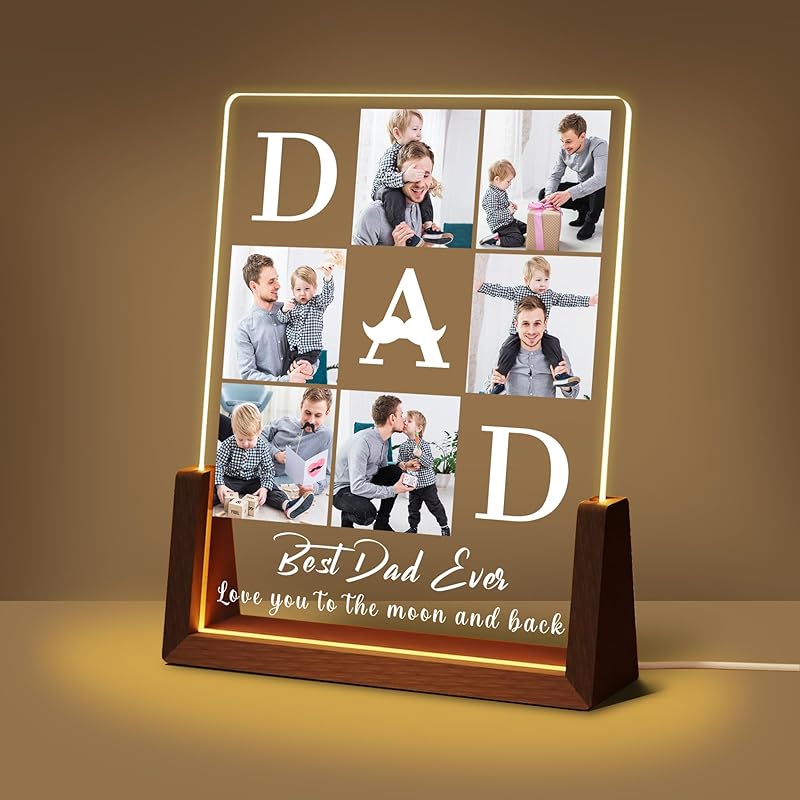 Personalized Mothers Day Unique Gifts for Mom Wife, Mom Gifts from Daughter Son Husband, Custom Acrylic Night Light Picture Frame with Photo Name,