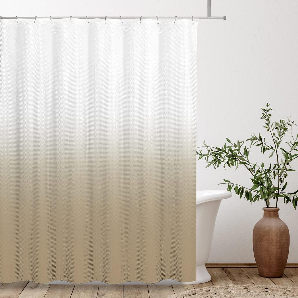 Ombre Beige Sage Shower Curtain, Lime Green Texture Fabric Gradient Bathroom Decor Waterproof Bathroom Curtains Set with Hooks