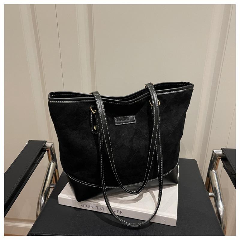 Large capacity commuter simple tote bag autumn new fashion diamond handbag retro splicing shoulder bag