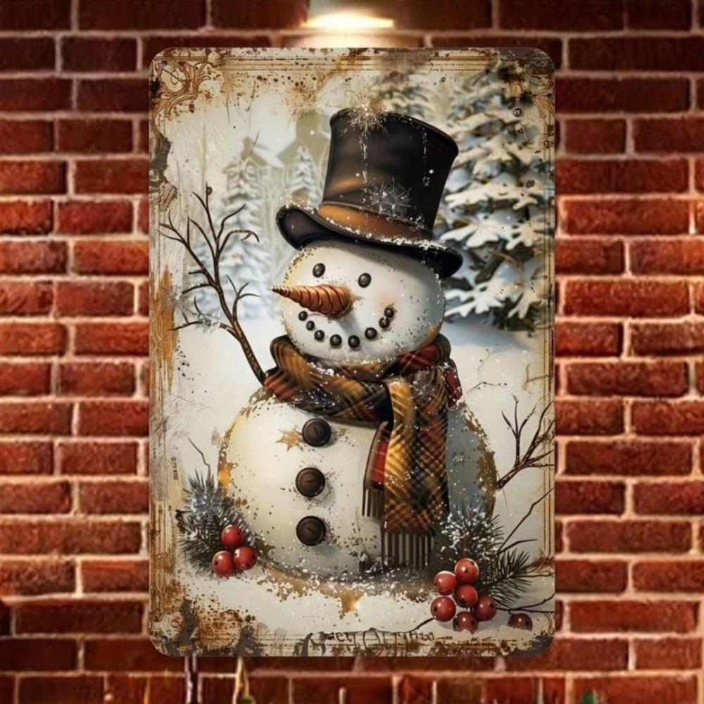 Vintage Snowman Metal Tin Sign 8x12 Inch Christmas Decoration Durable Iron Wall Art for Home Garage