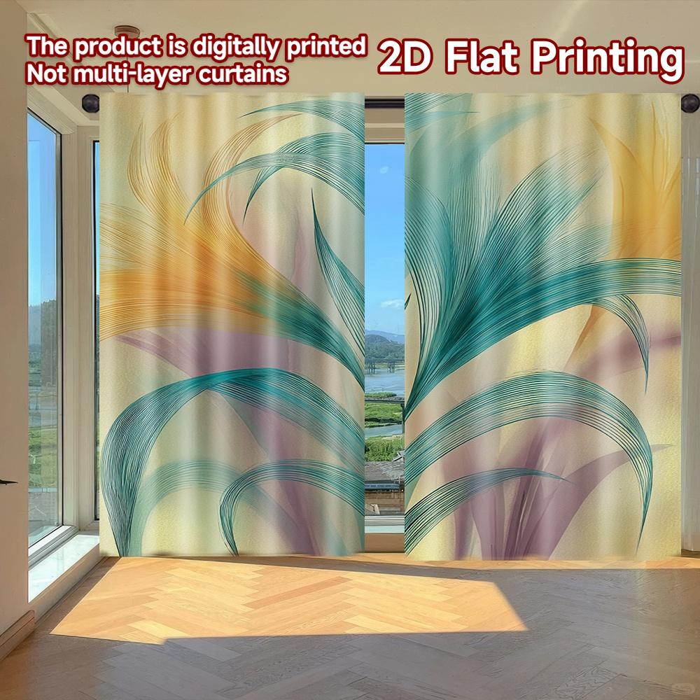 

2D FLAT PRINTING 2pcs Curtains (Without Rod) Gentle Green Leaves New year Festival Minimalist Curtains Yarn Curtains Home Decor 100*130 Grommet Top 1pcs