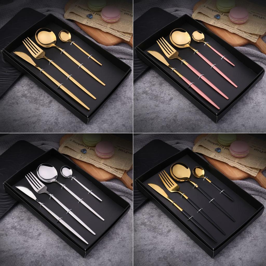 4PCS Stainless Steel Dinnerware Mirror Polished Cutlery Set With Gift Box For Festival Dinner Knife Fork Spoon Teaspoon