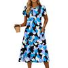 Damenmode Sommer Rundhals Kurzarm Blumendruck Strandkleider