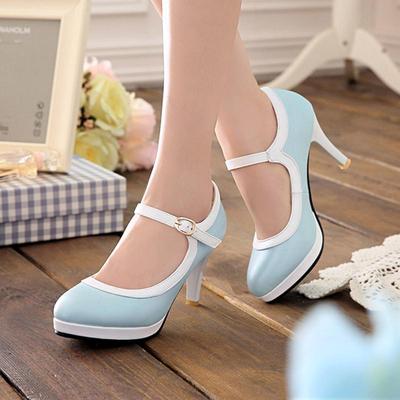 Zapatos individuales de tacón alto para mujer primavera y otoño color impermeable plataforma tacón grueso talla grande boca poco profunda zapatos bajos