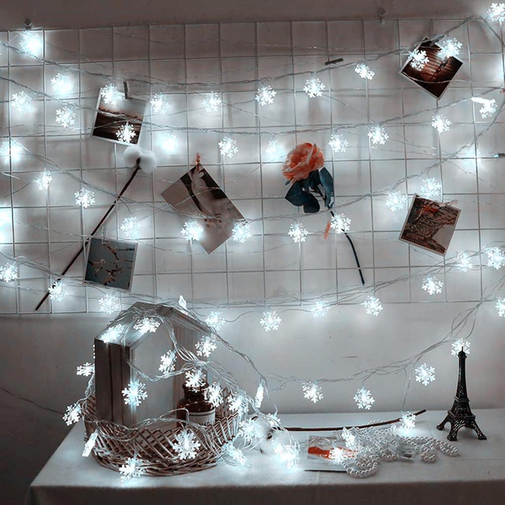 Christmas Lights, Christmas Decorations Snowflake String Lights 19.6 Ft 40 LED Fairy Lights Battery Operated Waterproof for Xmas Garden Patio Bedroom