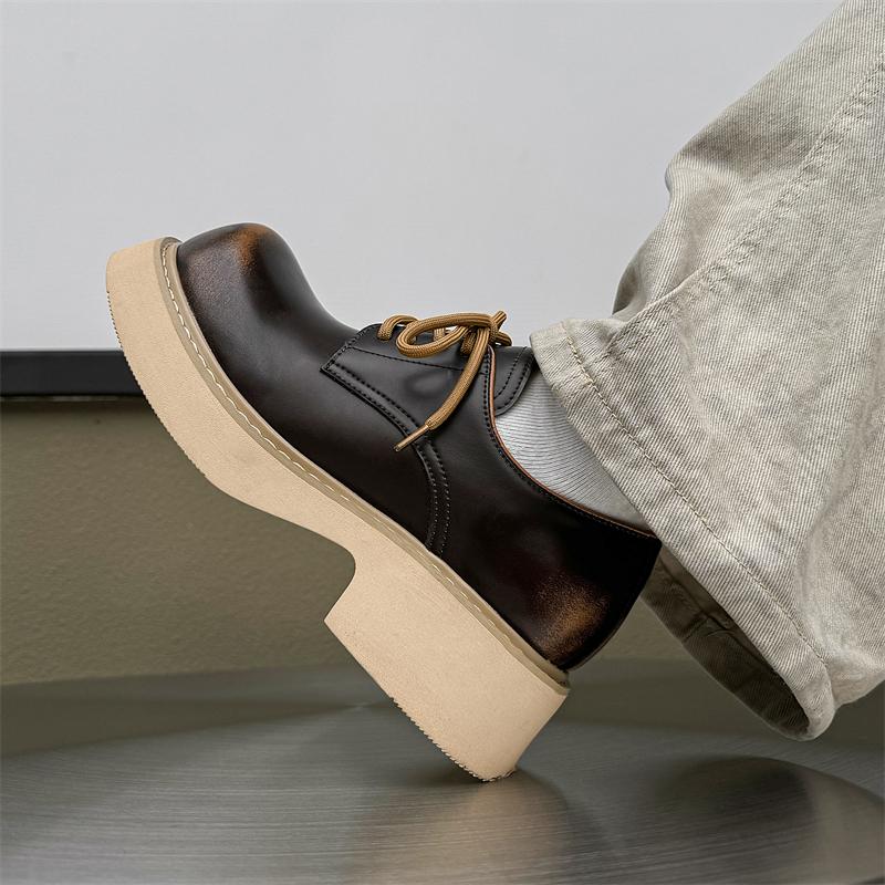 Fashion Derby Thick soled Men's Shoes Classic trendy designer styles Leisure Outdoor Fashion Party Handsome young leather shoes Brown