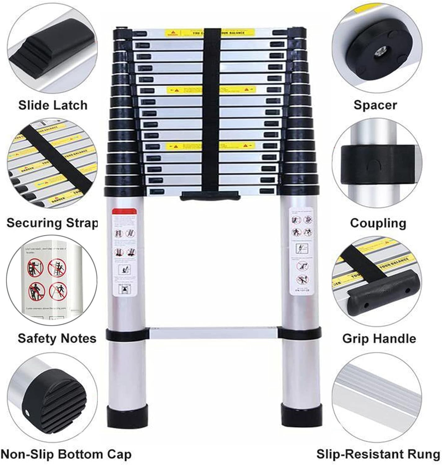 

Телескопическая лестница Алюминиевая телескопическая лестница Складная лестница с нескользящими ножками, многоцелевая выдвижная прямая лестница Loft