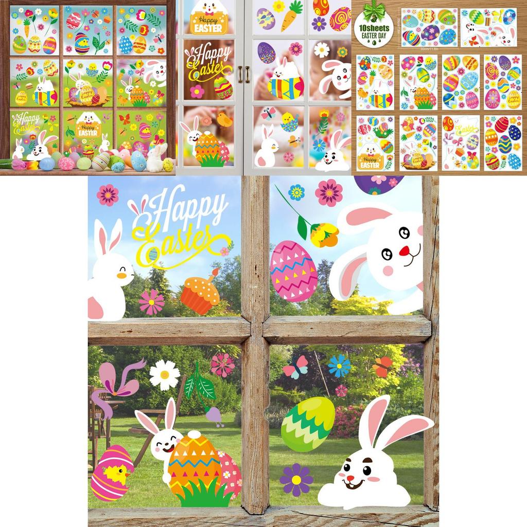 Xh107 Adorable Cartoon Style Easter Bunny Static Cling Window Decor For Kids