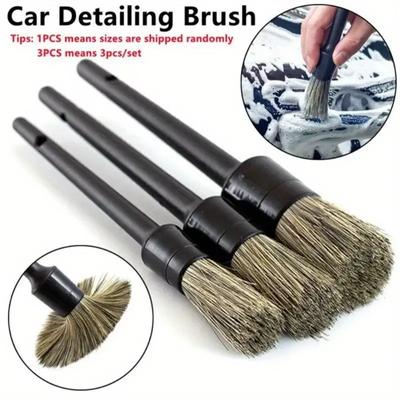 3 Stück Auto-Detailbürste für den Außenbereich und den Innenbereich, Wildschweinborstenbürsten für die Autoreinigung, Auto-Detailwerkzeuge, Armaturenbrett-Reinigungsbürste