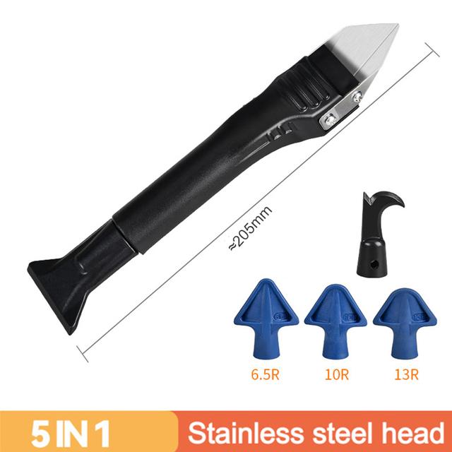 5-in-1 Metal Head Caulk Tool Kit Silicone Spatula Caulk Remover Grout Removal Sealant Finishing Tool Corner Scraper