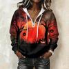 Women's Long Sleeve Halloween Print Pullover Hoodie with Drawstring Hood