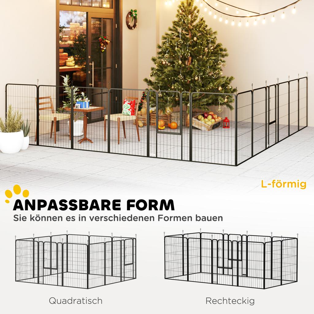 12-Panel Solid Dog Playpen with Doors, for Large Dogs, 100cm Tall, Black