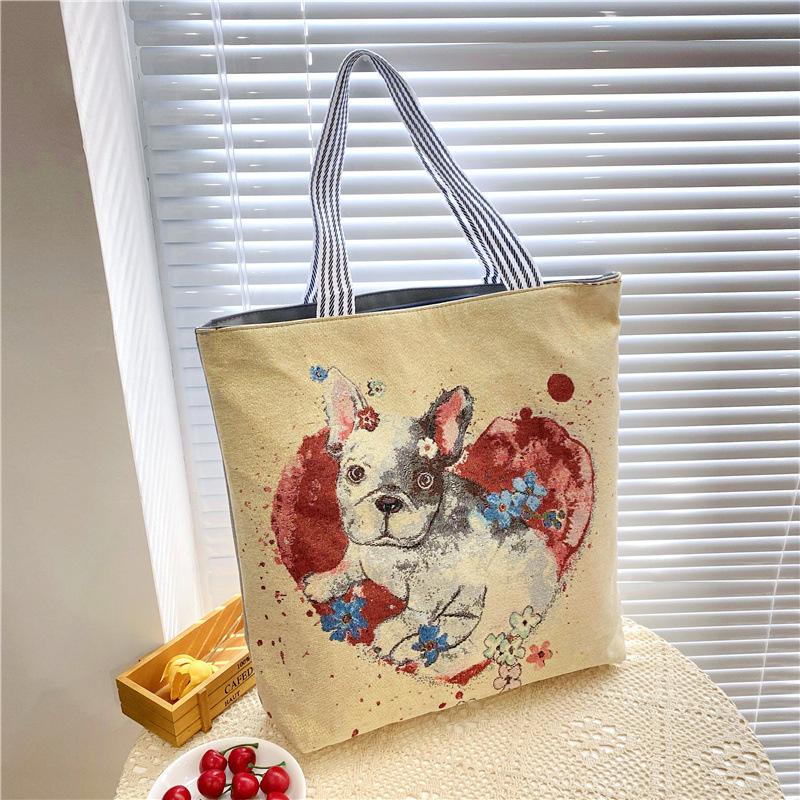 Canvas Bags Handbag For Women Shopper Cute Cat Shopping Tote Bag With Zipper Designer Bag Japanese Style Cartoon Large Shoulder Bags