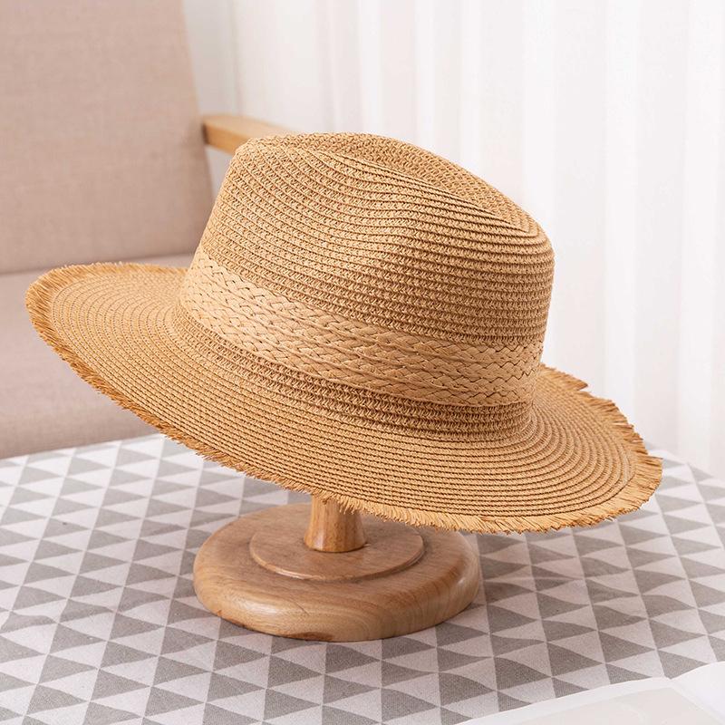 

Womens Vintage Straw Hat Two Tone Raw Edge Oversized Brim Korean Style Sun Protection Beach Summer Fashion Luxury Trendy Sun Hat M (56-58CM) хаки